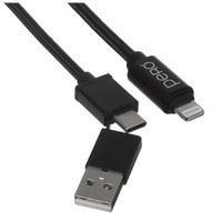 Дата-кабель PERO DC-07 UNIVERSAL 2 in 1, USB-A + PD  to Lightning, 1m, Black